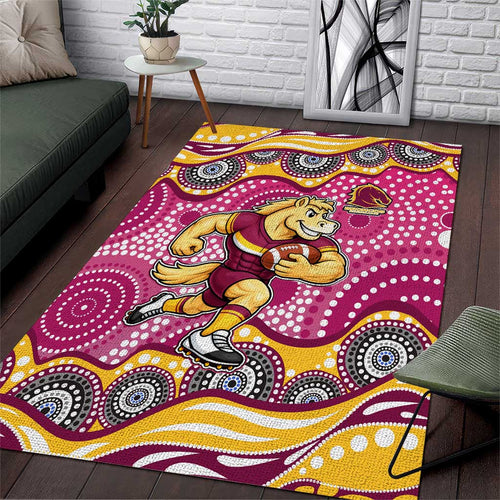 Brisbane Broncos Area Rug Aboriginal Dot Pattern - Rugby Mascot Heritage Pride