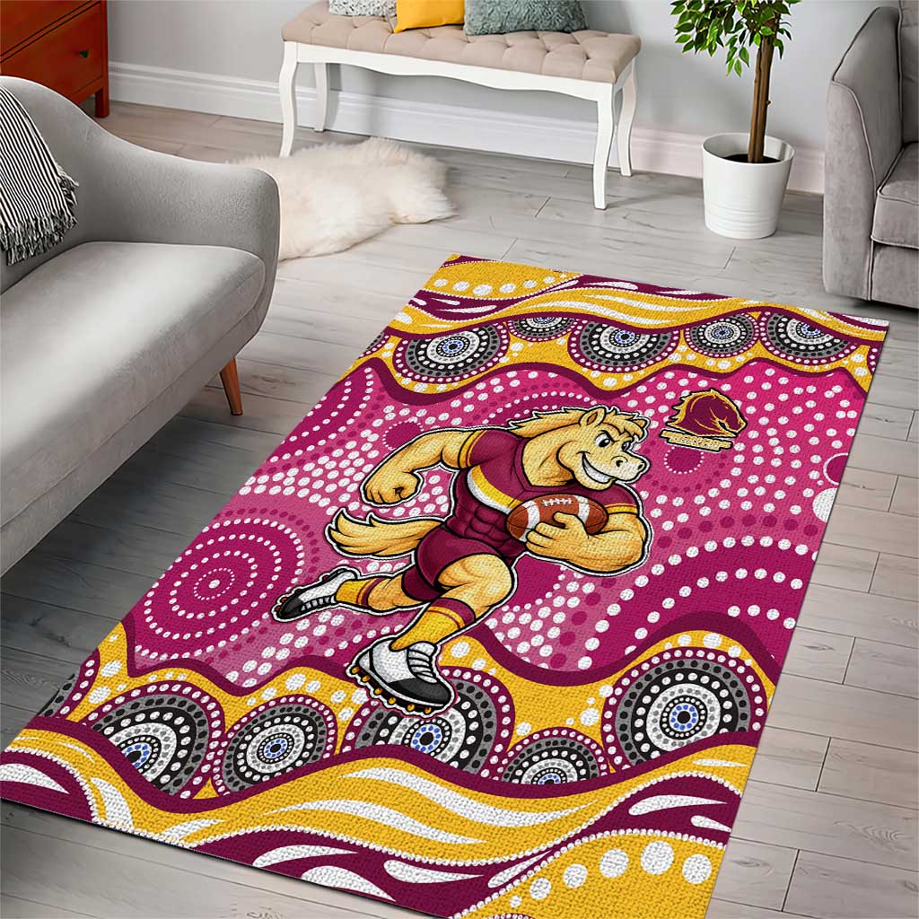 Brisbane Broncos Area Rug Aboriginal Dot Pattern - Rugby Mascot Heritage Pride