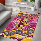 Brisbane Broncos Area Rug Aboriginal Dot Pattern - Rugby Mascot Heritage Pride