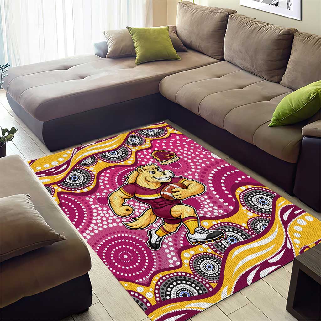 Brisbane Broncos Area Rug Aboriginal Dot Pattern - Rugby Mascot Heritage Pride