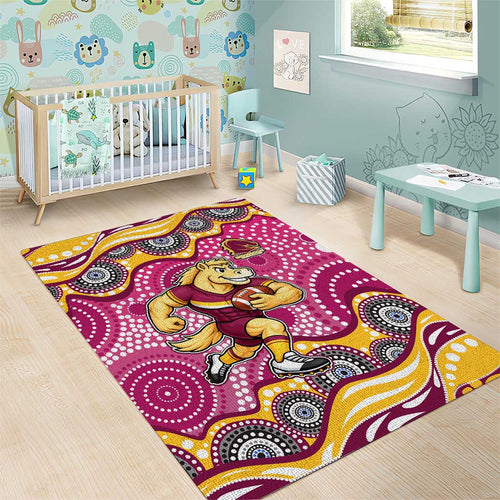 Brisbane Broncos Area Rug Aboriginal Dot Pattern - Rugby Mascot Heritage Pride
