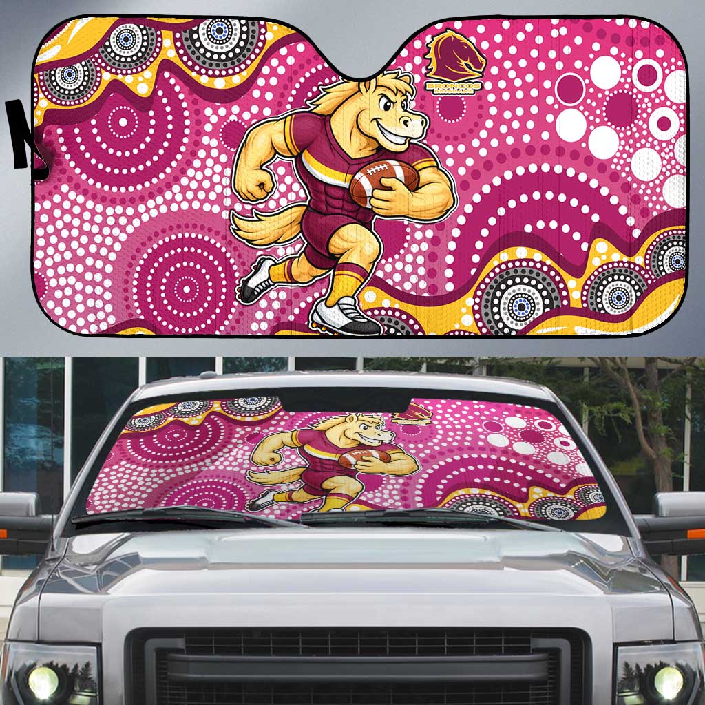 Brisbane Broncos Auto Sun Shade Aboriginal Dot Pattern - Rugby Mascot Heritage Pride