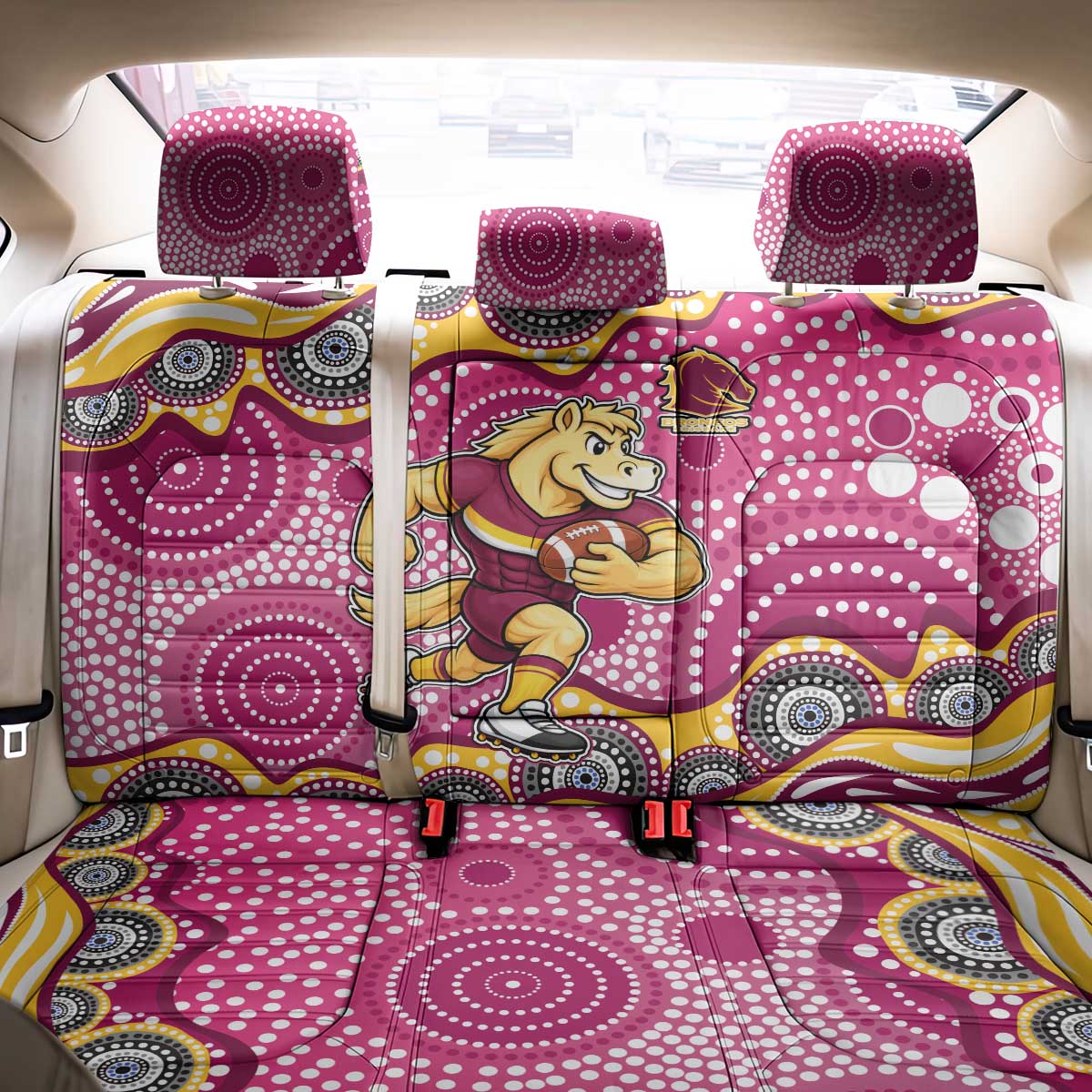 Brisbane Broncos Back Car Seat Cover Aboriginal Dot Pattern - Rugby Mascot Heritage Pride