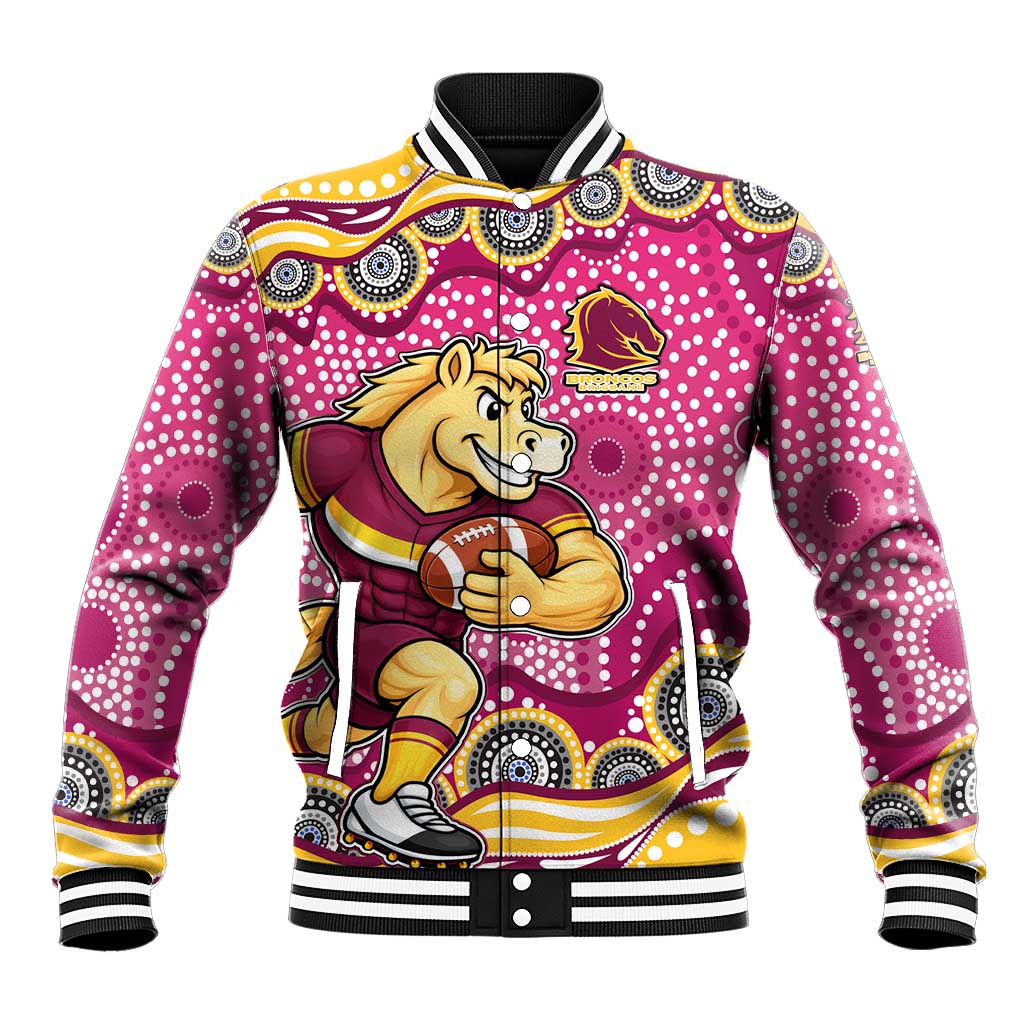 Brisbane Broncos Baseball Jacket Aboriginal Dot Pattern - Rugby Mascot Heritage Pride