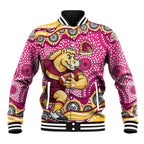 Brisbane Broncos Baseball Jacket Aboriginal Dot Pattern - Rugby Mascot Heritage Pride