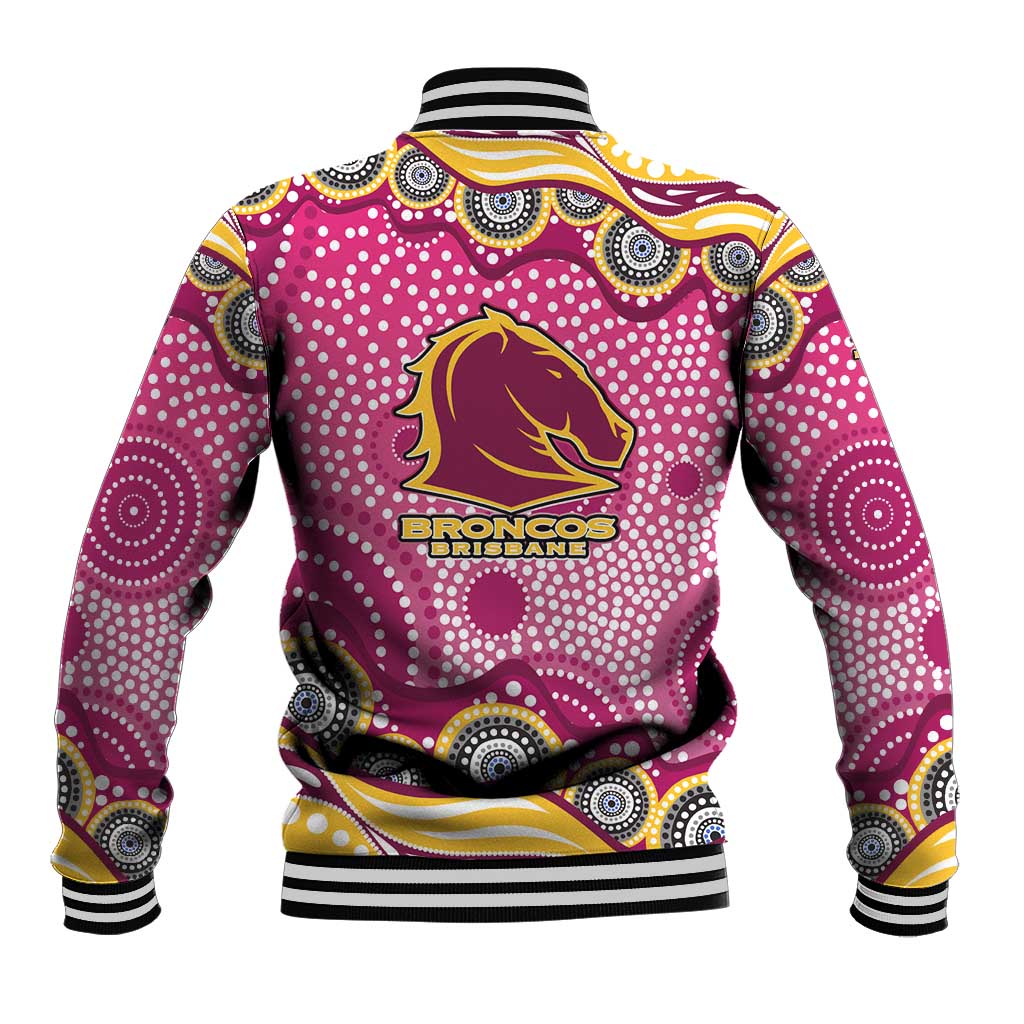 Brisbane Broncos Baseball Jacket Aboriginal Dot Pattern - Rugby Mascot Heritage Pride