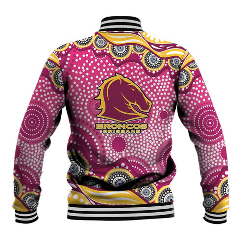 Brisbane Broncos Baseball Jacket Aboriginal Dot Pattern - Rugby Mascot Heritage Pride