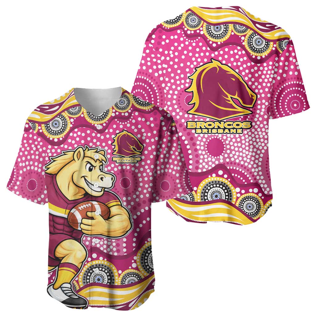 Brisbane Broncos Baseball Jersey Aboriginal Dot Pattern - Rugby Mascot Heritage Pride