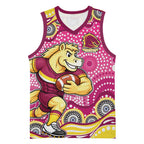 Brisbane Broncos Basketball Jersey Aboriginal Dot Pattern - Rugby Mascot Heritage Pride