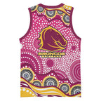 Brisbane Broncos Basketball Jersey Aboriginal Dot Pattern - Rugby Mascot Heritage Pride