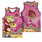 Brisbane Broncos Basketball Jersey Aboriginal Dot Pattern - Rugby Mascot Heritage Pride
