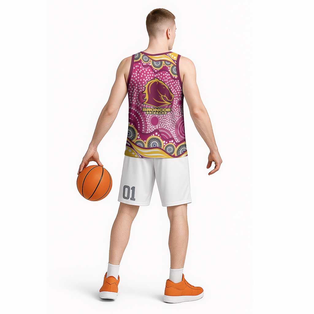 Brisbane Broncos Basketball Jersey Aboriginal Dot Pattern - Rugby Mascot Heritage Pride