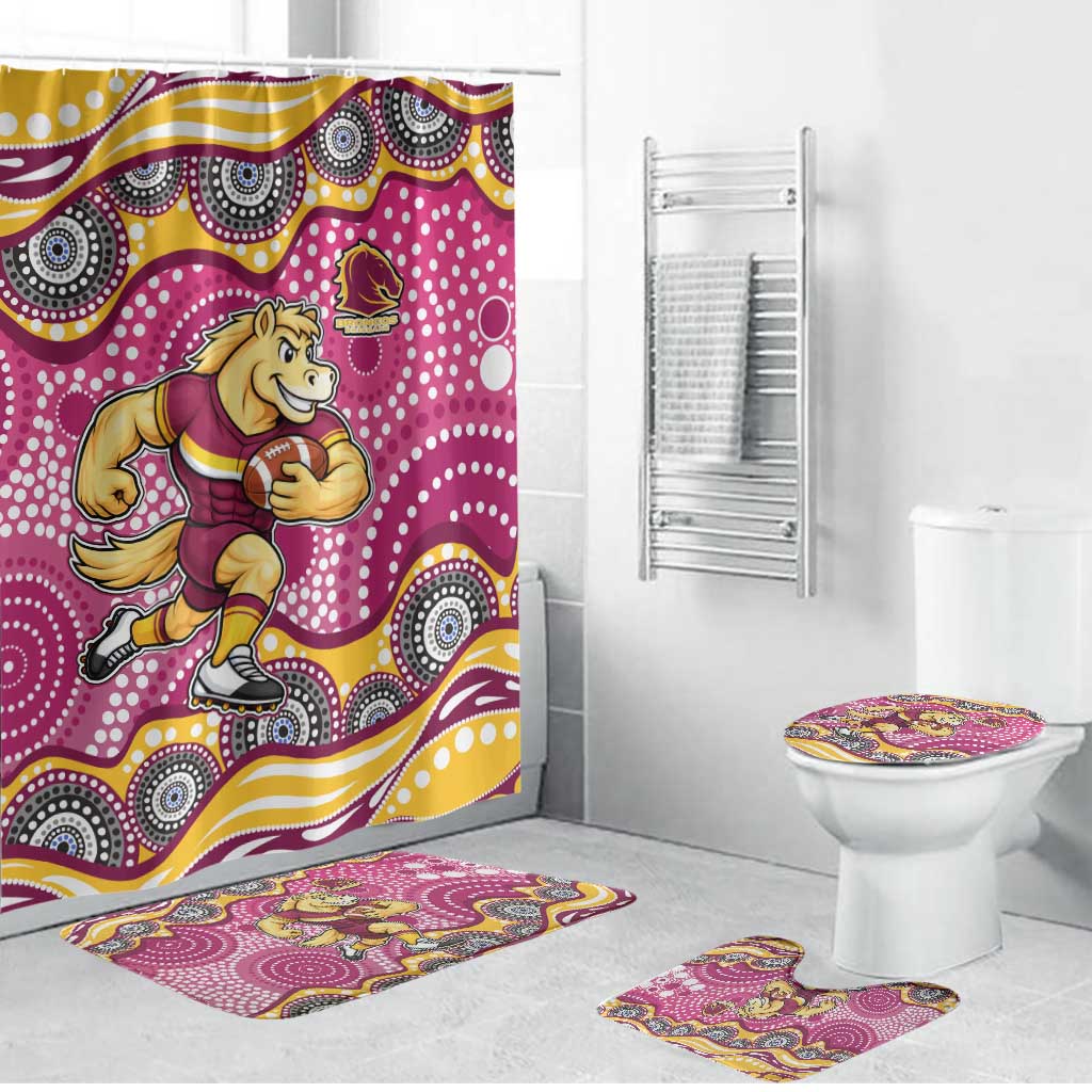 Brisbane Broncos Bathroom Set Aboriginal Dot Pattern - Rugby Mascot Heritage Pride