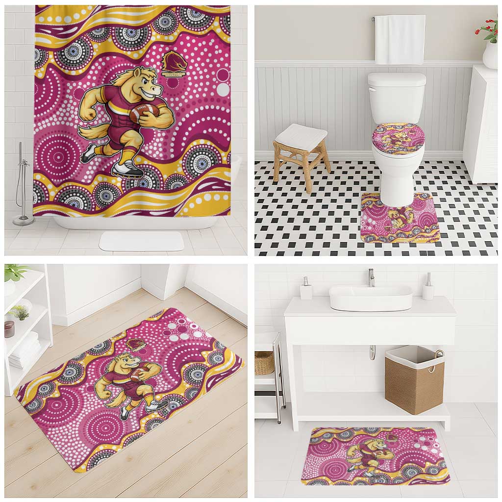 Brisbane Broncos Bathroom Set Aboriginal Dot Pattern - Rugby Mascot Heritage Pride