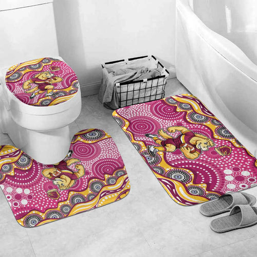 Brisbane Broncos Bathroom Set Aboriginal Dot Pattern - Rugby Mascot Heritage Pride