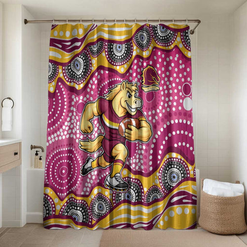 Brisbane Broncos Bathroom Set Aboriginal Dot Pattern - Rugby Mascot Heritage Pride