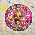Brisbane Broncos Beach Blanket Aboriginal Dot Pattern - Rugby Mascot Heritage Pride