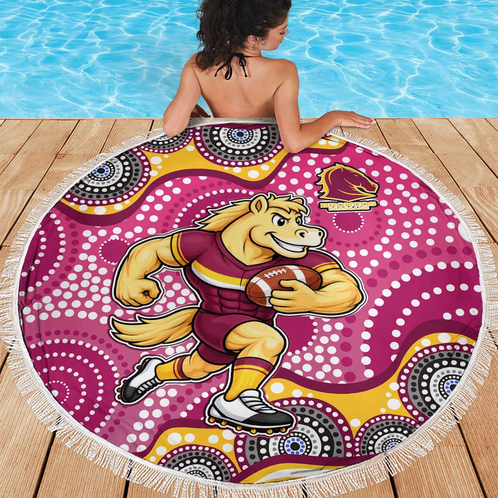 Brisbane Broncos Beach Blanket Aboriginal Dot Pattern - Rugby Mascot Heritage Pride