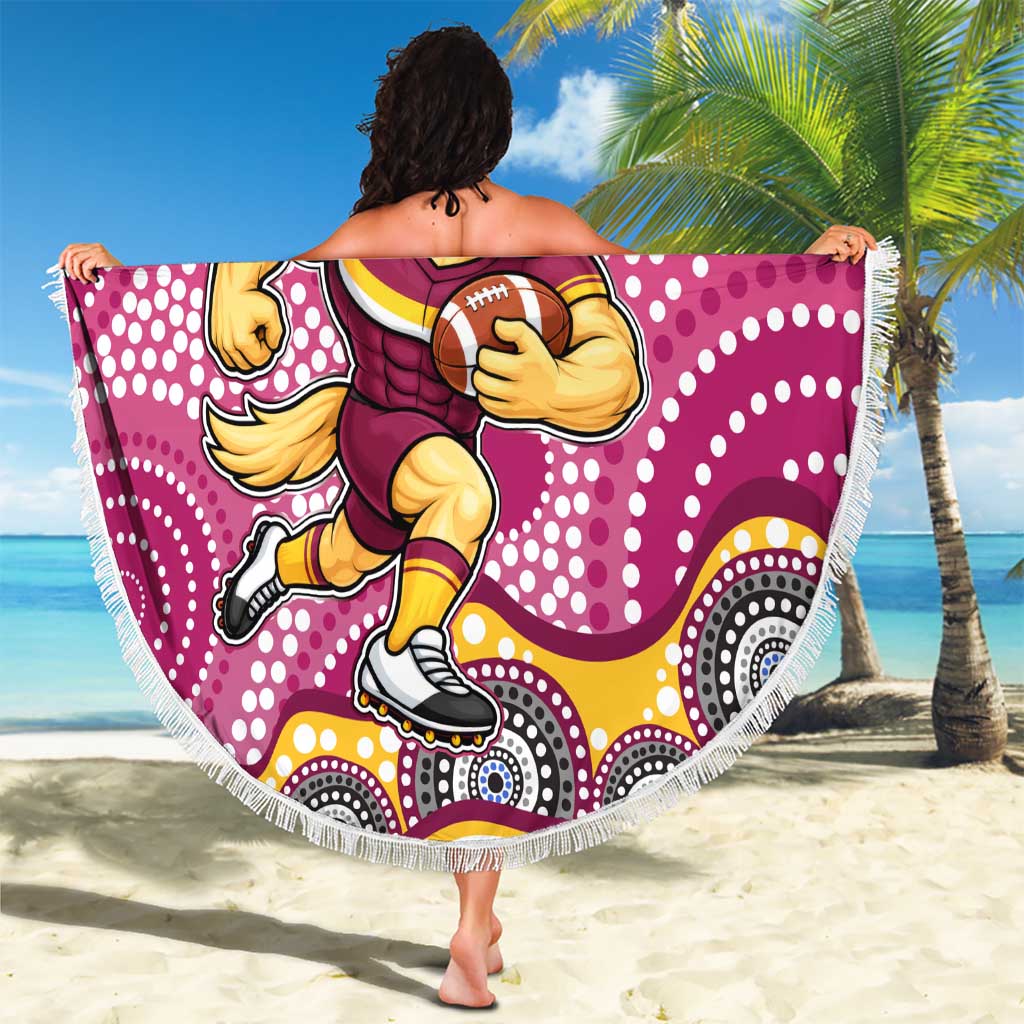 Brisbane Broncos Beach Blanket Aboriginal Dot Pattern - Rugby Mascot Heritage Pride