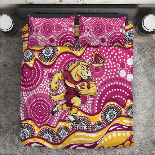 Brisbane Broncos Bedding Set Aboriginal Dot Pattern - Rugby Mascot Heritage Pride