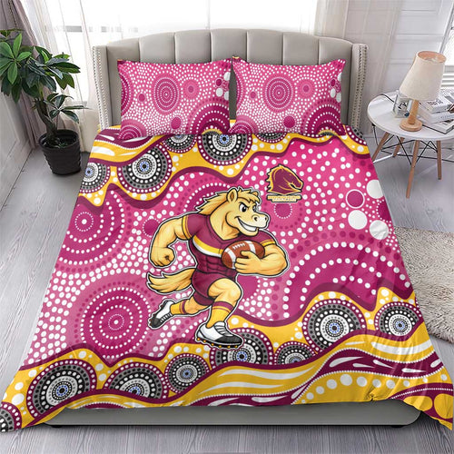 Brisbane Broncos Bedding Set Aboriginal Dot Pattern - Rugby Mascot Heritage Pride