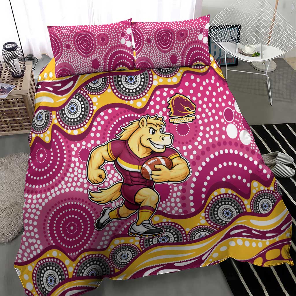 Brisbane Broncos Bedding Set Aboriginal Dot Pattern - Rugby Mascot Heritage Pride