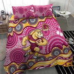 Brisbane Broncos Bedding Set Aboriginal Dot Pattern - Rugby Mascot Heritage Pride