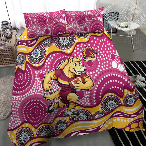 Brisbane Broncos Bedding Set Aboriginal Dot Pattern - Rugby Mascot Heritage Pride