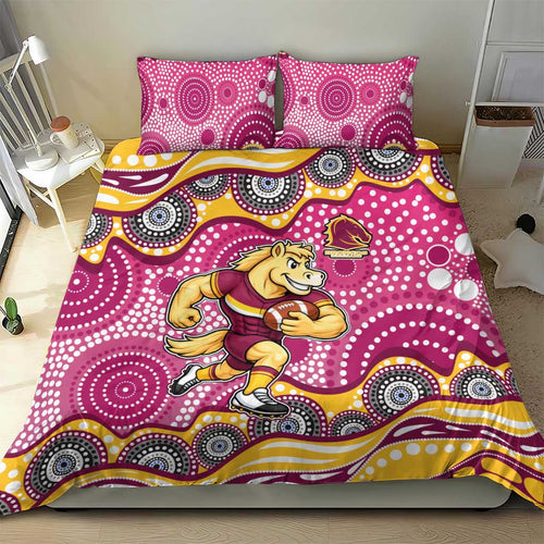 Brisbane Broncos Bedding Set Aboriginal Dot Pattern - Rugby Mascot Heritage Pride