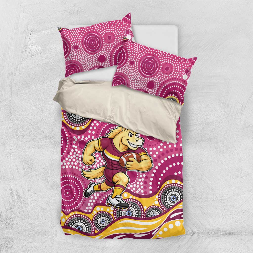 Brisbane Broncos Bedding Set Aboriginal Dot Pattern - Rugby Mascot Heritage Pride