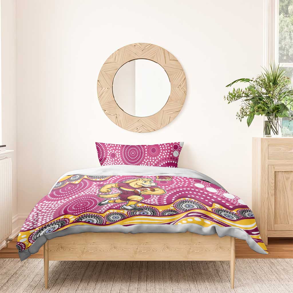Brisbane Broncos Bedding Set Aboriginal Dot Pattern - Rugby Mascot Heritage Pride