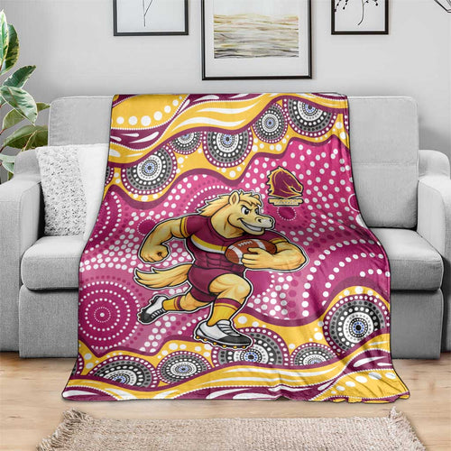 Brisbane Broncos Blanket Aboriginal Dot Pattern - Rugby Mascot Heritage Pride