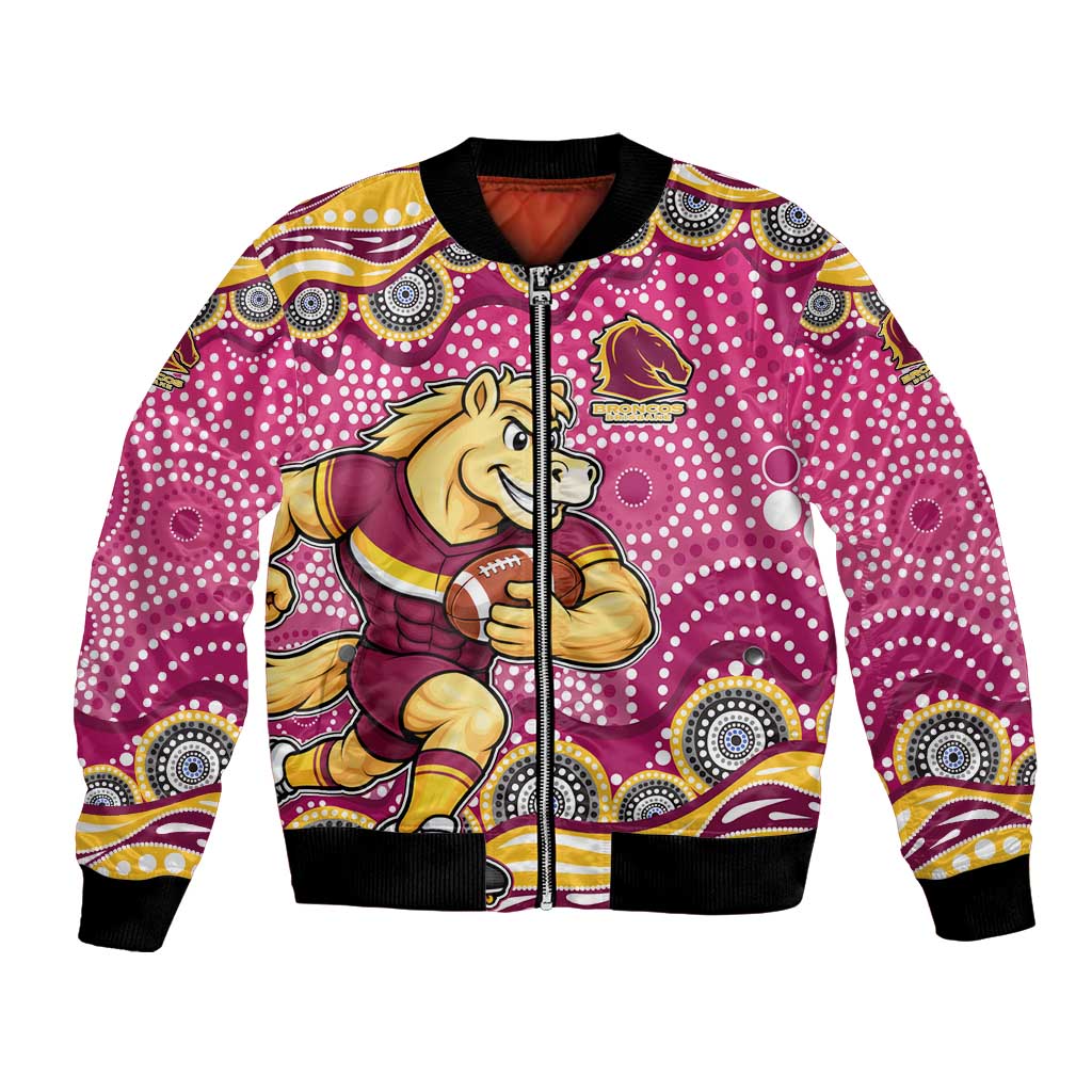 Brisbane Broncos Bomber Jacket Aboriginal Dot Pattern - Rugby Mascot Heritage Pride