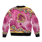 Brisbane Broncos Bomber Jacket Aboriginal Dot Pattern - Rugby Mascot Heritage Pride