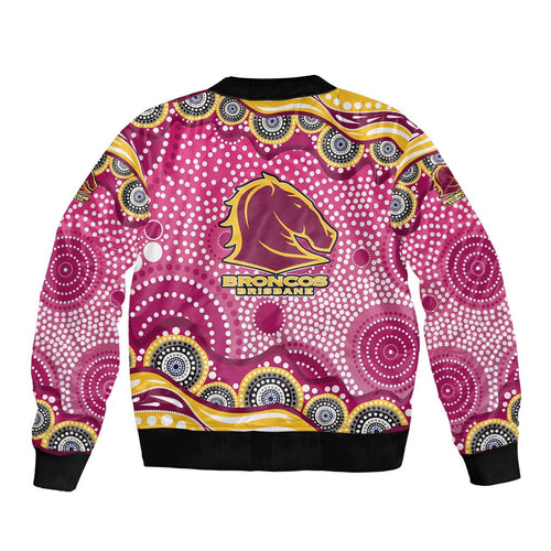 Brisbane Broncos Bomber Jacket Aboriginal Dot Pattern - Rugby Mascot Heritage Pride