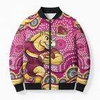 Brisbane Broncos Bomber Puffer Jacket Aboriginal Dot Pattern - Rugby Mascot Heritage Pride