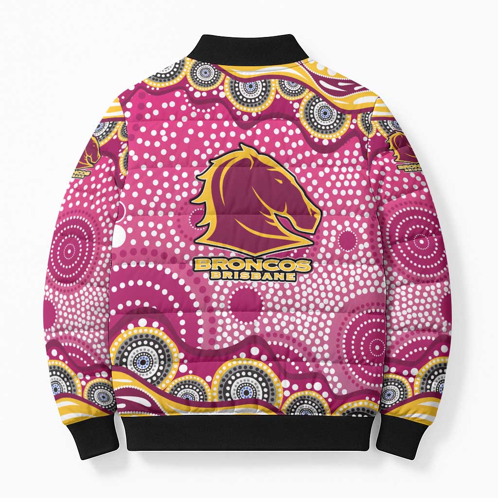 Brisbane Broncos Bomber Puffer Jacket Aboriginal Dot Pattern - Rugby Mascot Heritage Pride