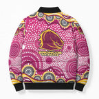 Brisbane Broncos Bomber Puffer Jacket Aboriginal Dot Pattern - Rugby Mascot Heritage Pride