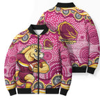 Brisbane Broncos Bomber Puffer Jacket Aboriginal Dot Pattern - Rugby Mascot Heritage Pride