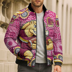 Brisbane Broncos Bomber Puffer Jacket Aboriginal Dot Pattern - Rugby Mascot Heritage Pride