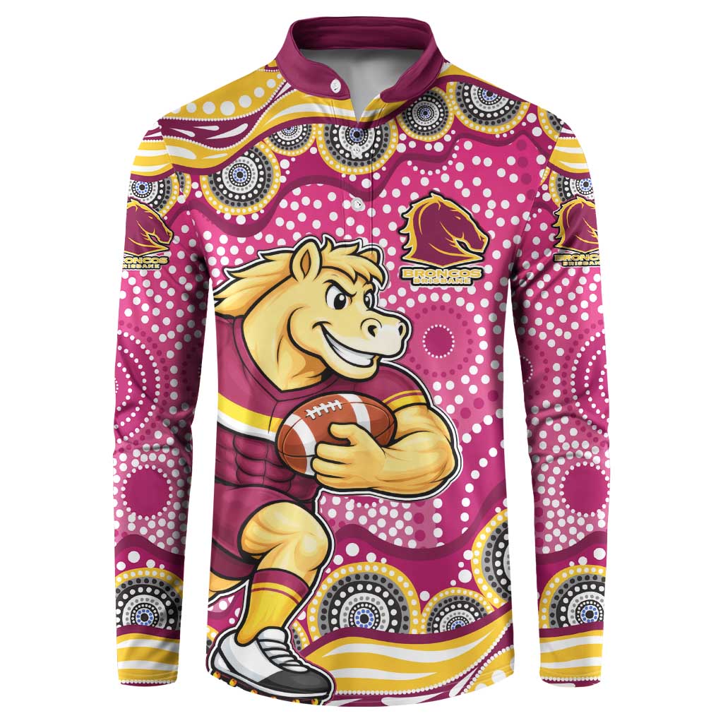 Brisbane Broncos Button Sweatshirt Aboriginal Dot Pattern - Rugby Mascot Heritage Pride