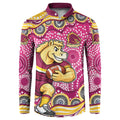 Brisbane Broncos Button Sweatshirt Aboriginal Dot Pattern - Rugby Mascot Heritage Pride