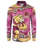 Brisbane Broncos Button Sweatshirt Aboriginal Dot Pattern - Rugby Mascot Heritage Pride