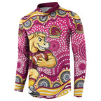 Brisbane Broncos Button Sweatshirt Aboriginal Dot Pattern - Rugby Mascot Heritage Pride
