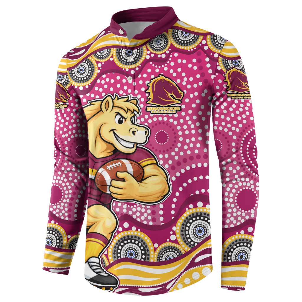 Brisbane Broncos Button Sweatshirt Aboriginal Dot Pattern - Rugby Mascot Heritage Pride