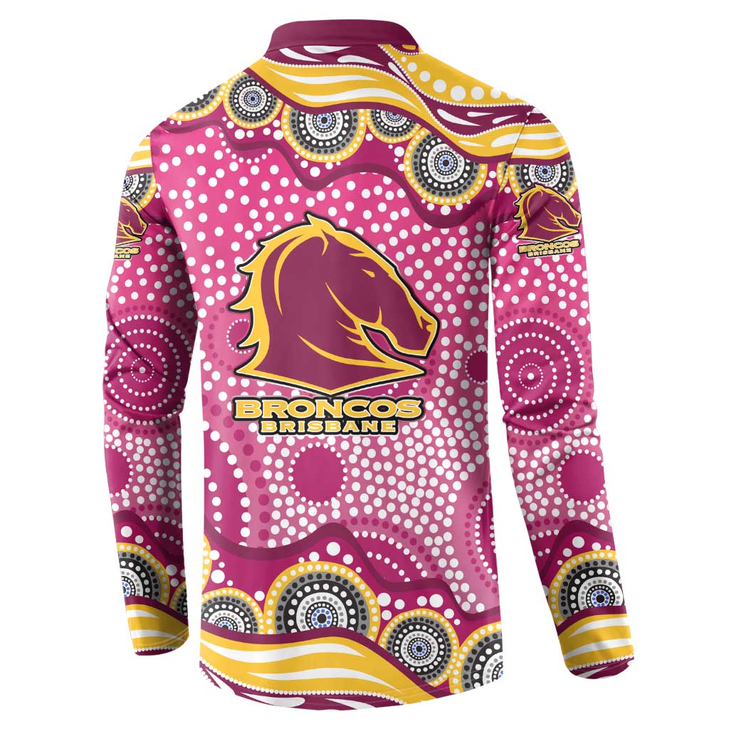 Brisbane Broncos Button Sweatshirt Aboriginal Dot Pattern - Rugby Mascot Heritage Pride