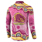 Brisbane Broncos Button Sweatshirt Aboriginal Dot Pattern - Rugby Mascot Heritage Pride