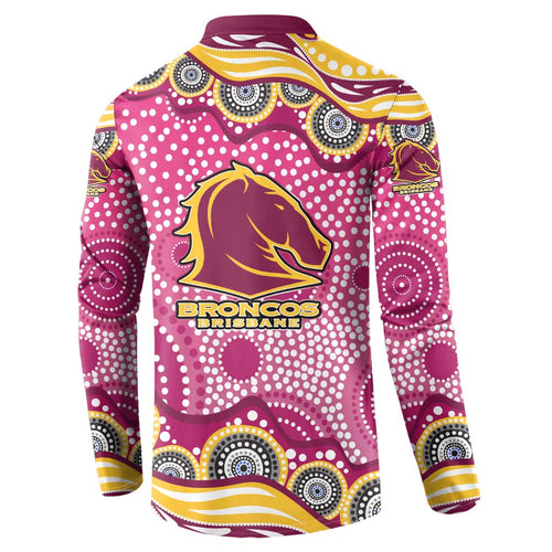 Brisbane Broncos Button Sweatshirt Aboriginal Dot Pattern - Rugby Mascot Heritage Pride