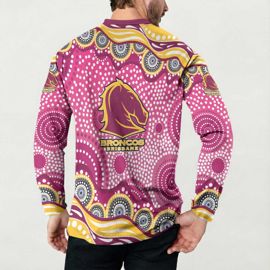 Brisbane Broncos Button Sweatshirt Aboriginal Dot Pattern - Rugby Mascot Heritage Pride
