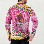 Brisbane Broncos Button Sweatshirt Aboriginal Dot Pattern - Rugby Mascot Heritage Pride